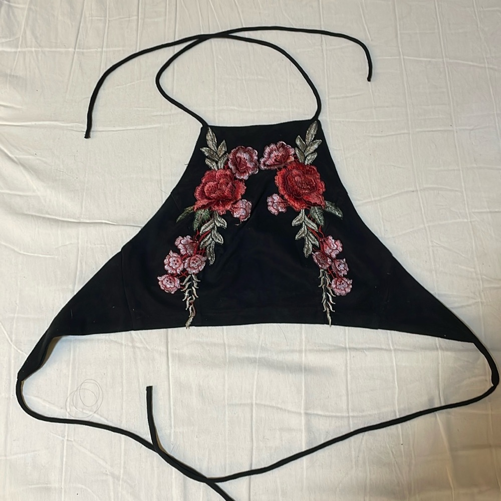 Like NEW, floral embroidered halter top